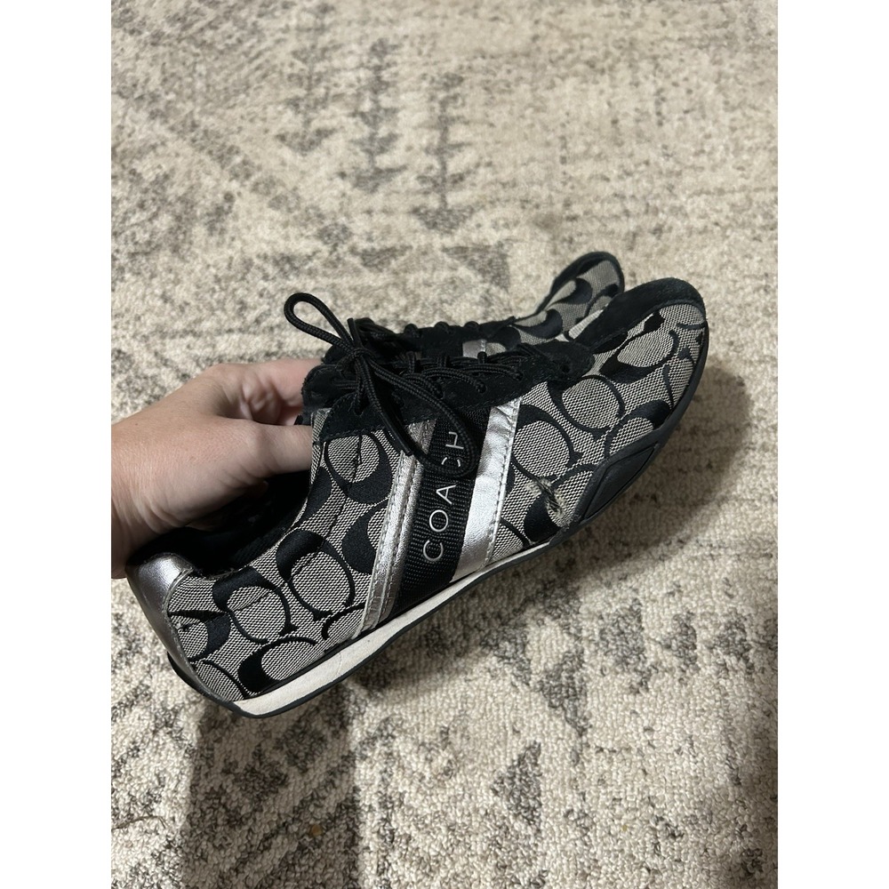 Coach Vintage Y2K Jayme Sneakers Black Suede Silver Lace Up Logo Women's Size 7M